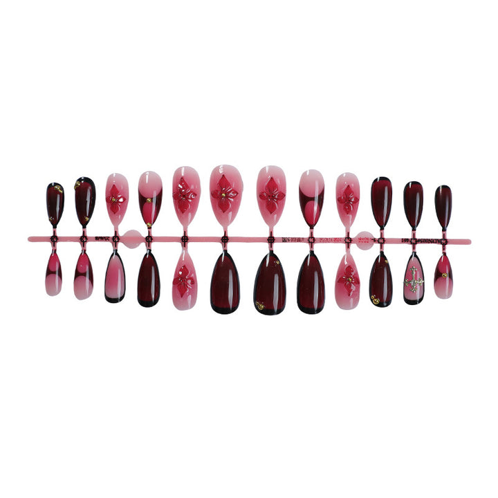 Artistic Press-On Nail Set with Floral and Ombre Design kalsten