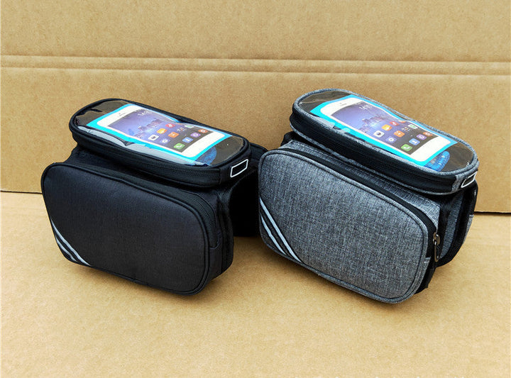 waterproof bike handlebar phone bag with touchscreen top and spacious dual compartment and reflective accents Kalsten