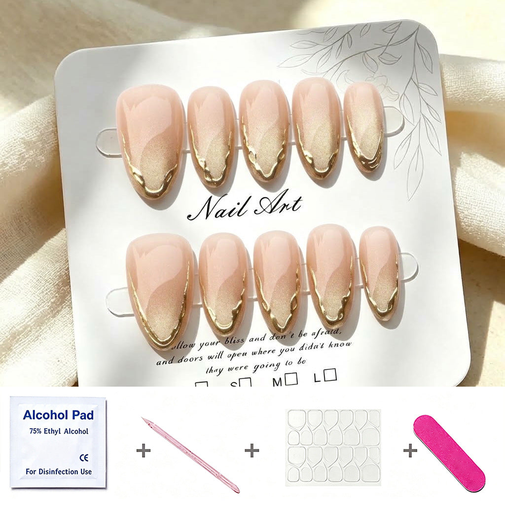 Elegant Press-On Nail Set with Gold Accents