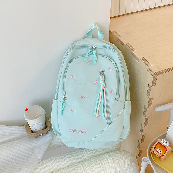 Stylish Embroidered Bow-Accent Casual Backpack Kalsten