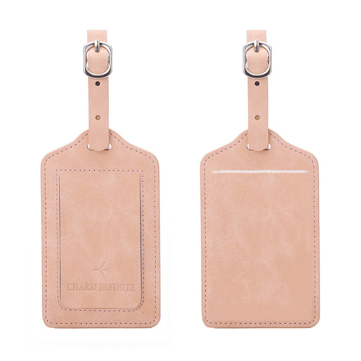 vintage leather luggage tag with transparent ID window and adjustable buckle strap Kalsten