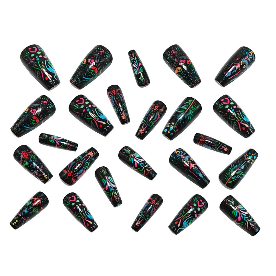 Art nails with delicate floral design and vibrant color plays Kalsten