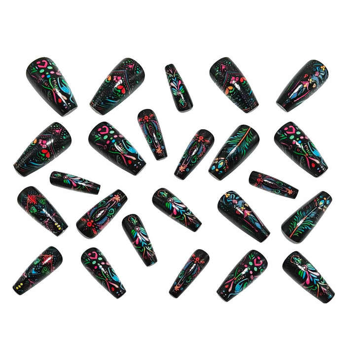 Art nails with delicate floral design and vibrant color plays Kalsten