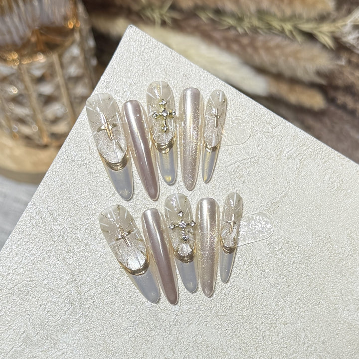 Glamorous Stiletto Press-On Nail Set with Artistic Accents Kalsten