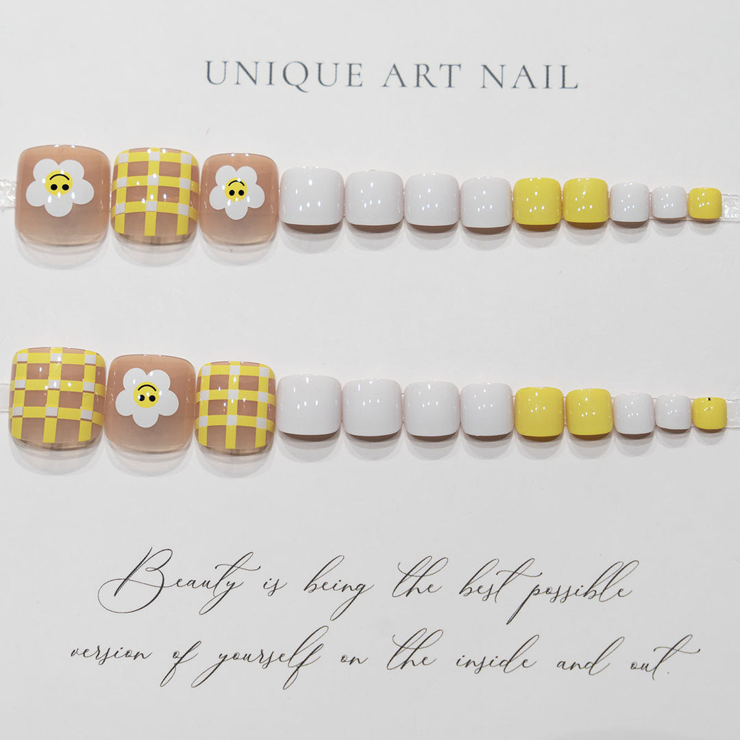 Creative Flower and Checkered Nail Art