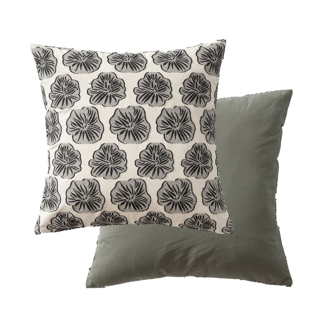 Double-sided linen decorative pillow with embroidered floral relief