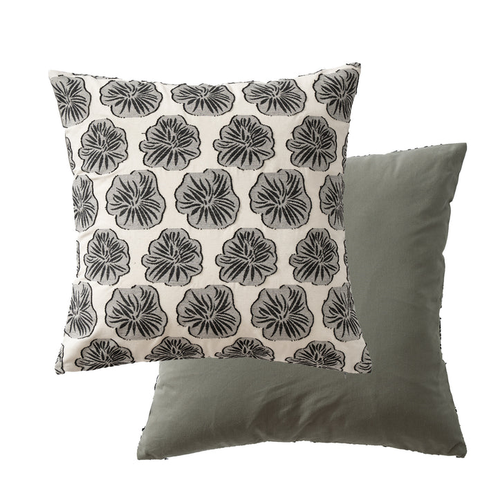 Double-sided linen decorative pillow with embroidered floral relief