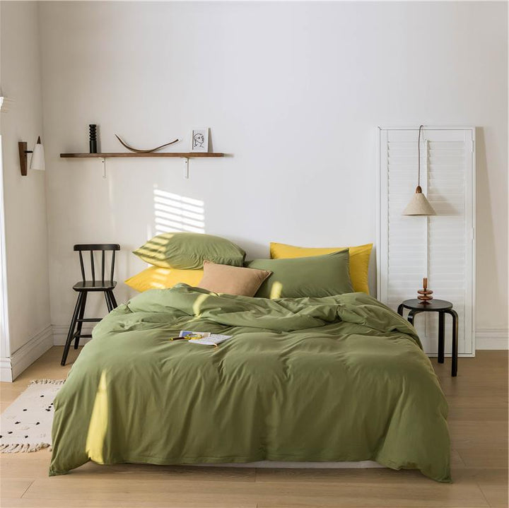 Bedding set made of breathable cotton percale with temperature-regulating processing