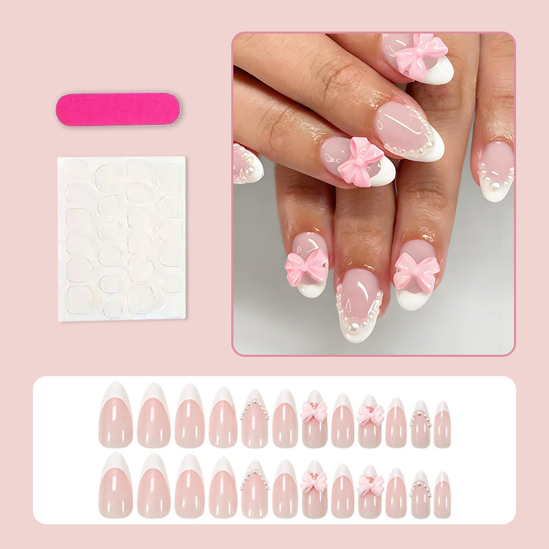 Artificial nail set with elegant bow and pearl decorations Kalsten