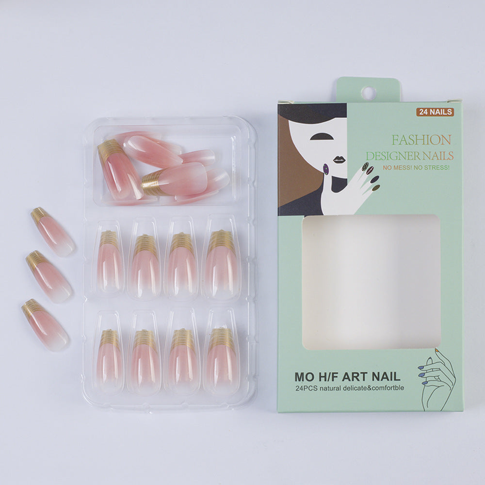 Acrylic Nail Set with Elegant Ombre Design and Golden Accents Kalsten