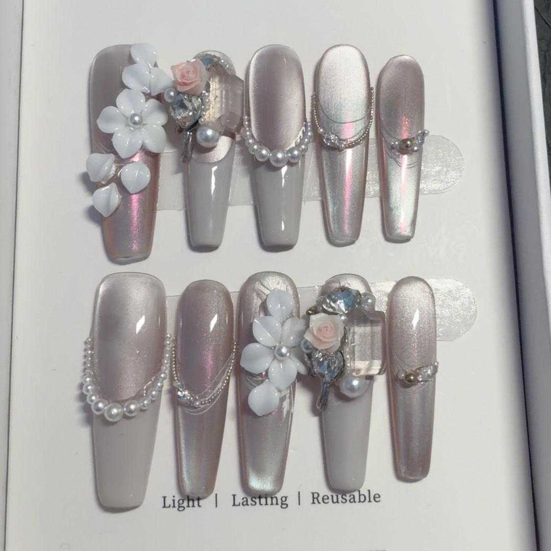 Floral Themed Rhinestone Nail Art Tips