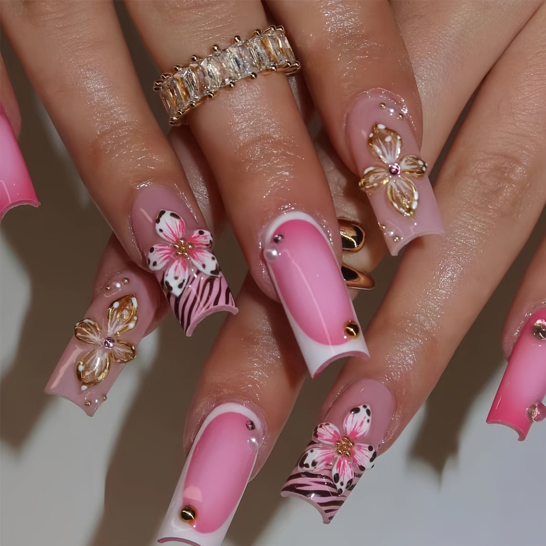 Artistic Floral Acrylic Nail Art Kalsten