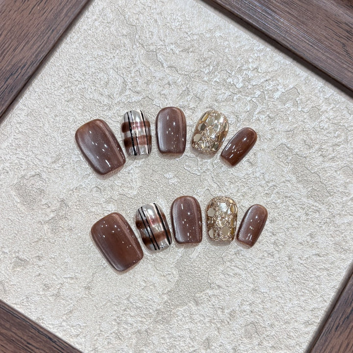 Artificial Nail Set with Glitter and Gold Accents Kalsten