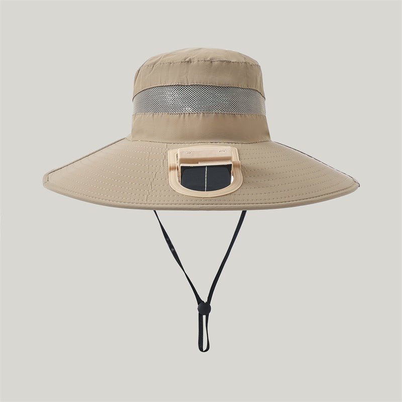 wide-brimmed outdoor sun hat with solar module, quiet mini fan, and adjustable chin strap Kalsten