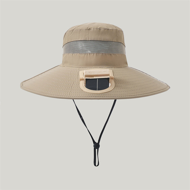 wide-brimmed outdoor sun hat with solar module, quiet mini fan, and adjustable chin strap Kalsten