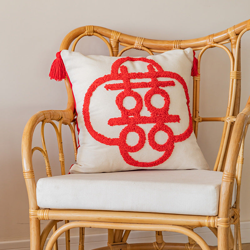 Tufted Loop Monogram Tassel Corner Decorative Throw Pillow