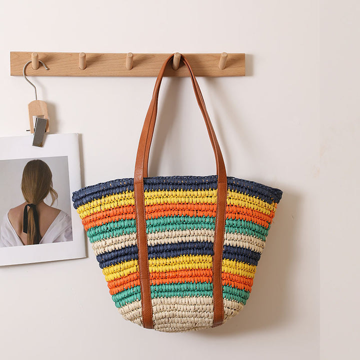 Braided straw tote bag with sturdy leather handles Kalsten