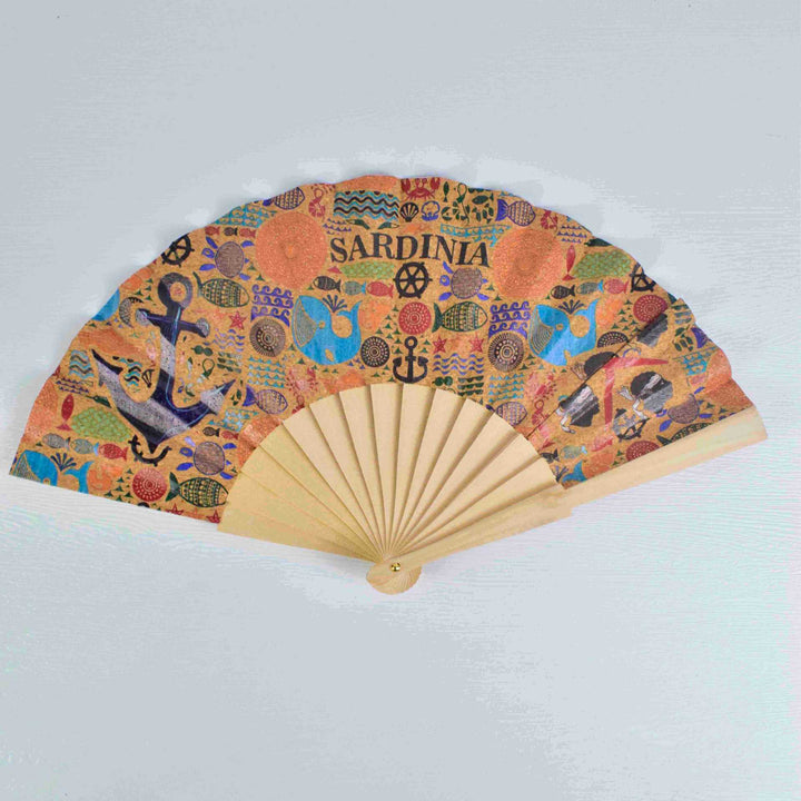 Ladies fan with cultural motif and elegant wooden frame Kalsten