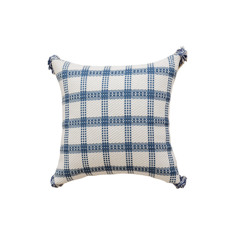 Tufted Dot Pattern Cotton Throw Pillow with Tassel Corners and Removable Zip Cover