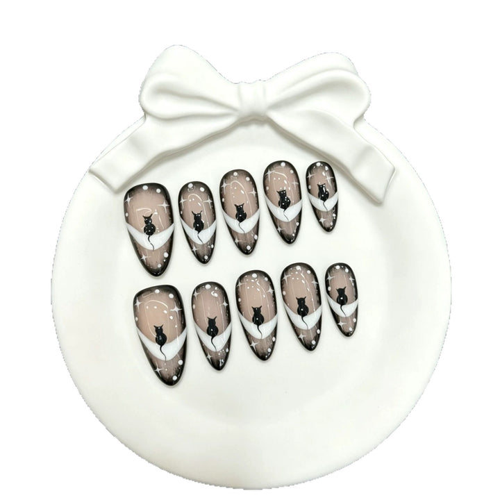 Artistic Cat-Themed Press-On Nail Art Set  1791773919