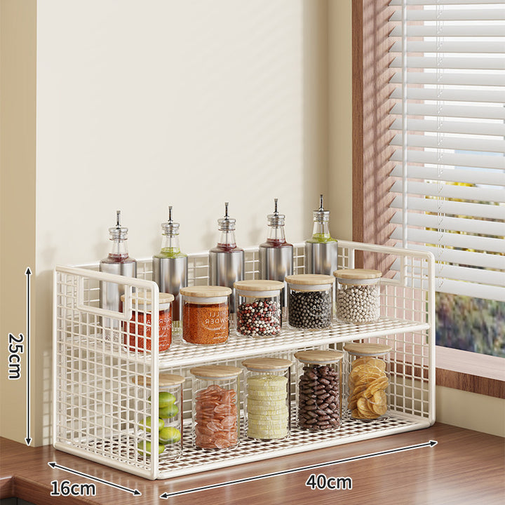 Compact Two-Tier Metal Grid Countertop Spice and Pantry Jar Organizer