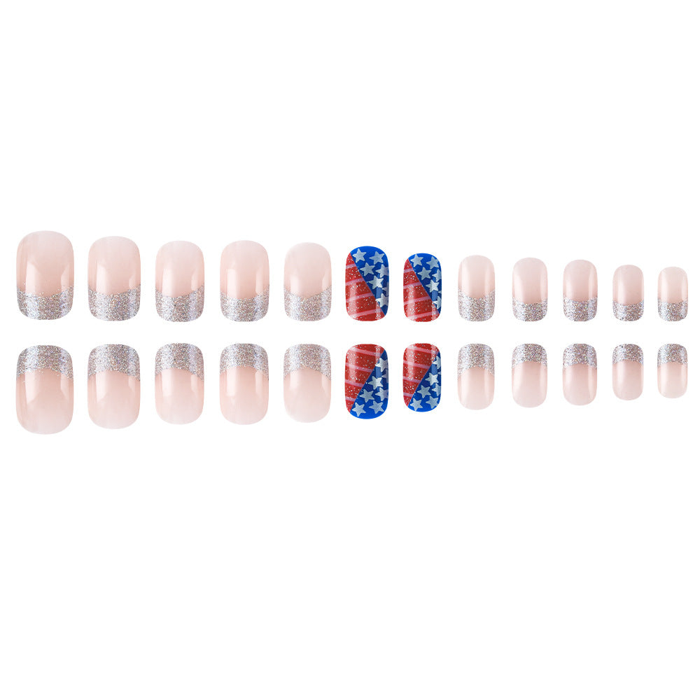 Women's nan patriotic flag patterned press-on nail set with glitter French tips Kalsten