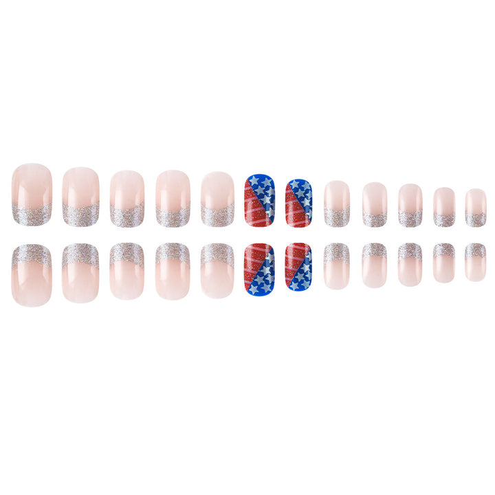Women's nan patriotic flag patterned press-on nail set with glitter French tips Kalsten