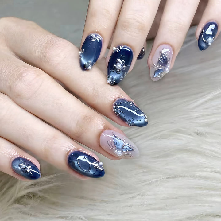 Decorative Floral Hinged Press-On Nail Set