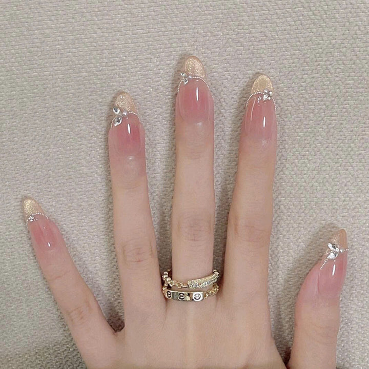 Elegant Stiletto Press-On Nails with Gemstone Accents Kalsten