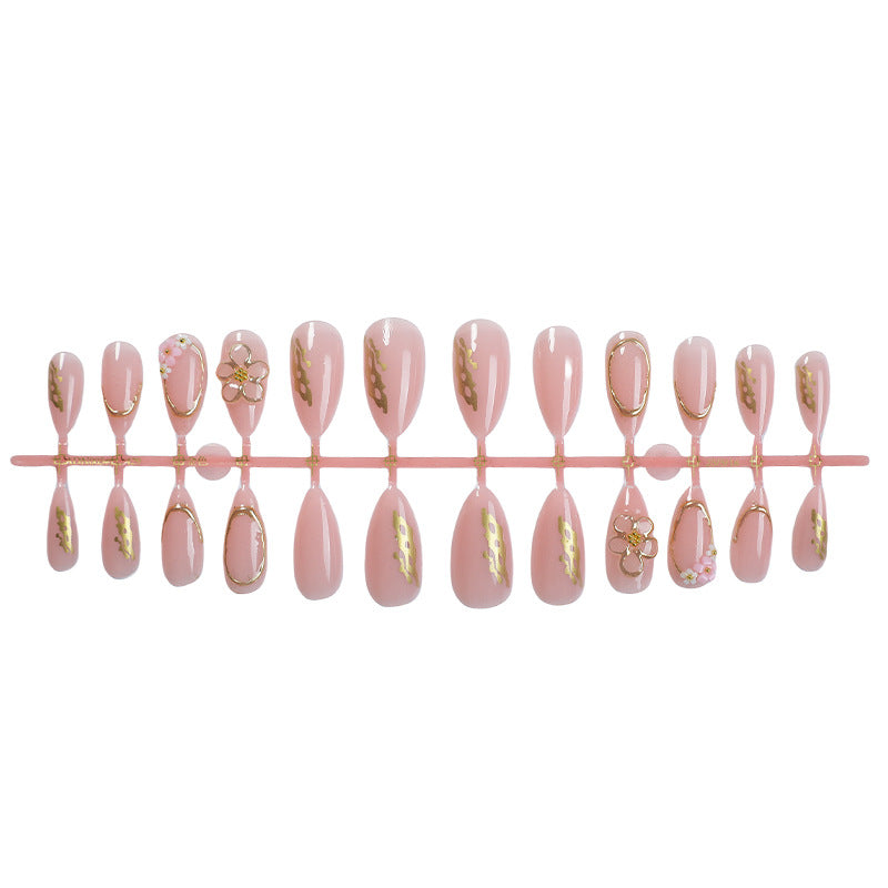 Decorative Press-On Nail Art Set with Elegant Floral and Gold Accents kalsten
