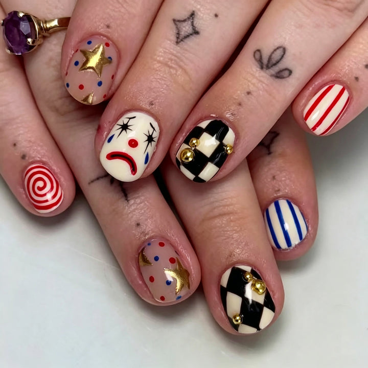 Artistic Clown-Inspired Press-On Nail Art Set Kalsten