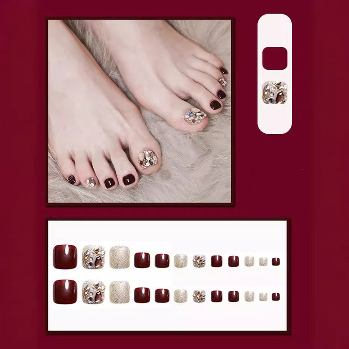 Decorative Rhinestone Press-On Toe Nail Art Set