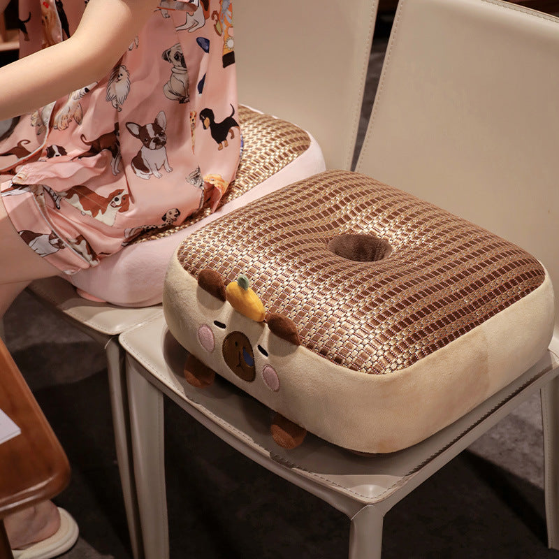 Ergonomic padded seat cushion with center hole, memory effect, and cute pig plush cover