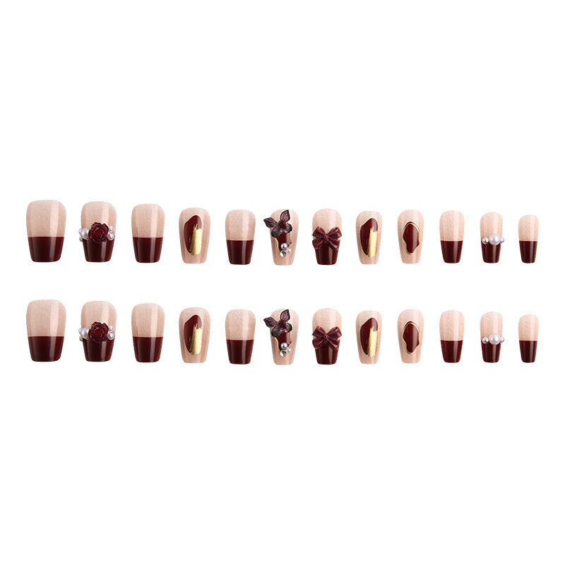 Decorative Press-On Nail Set with Bow Accents