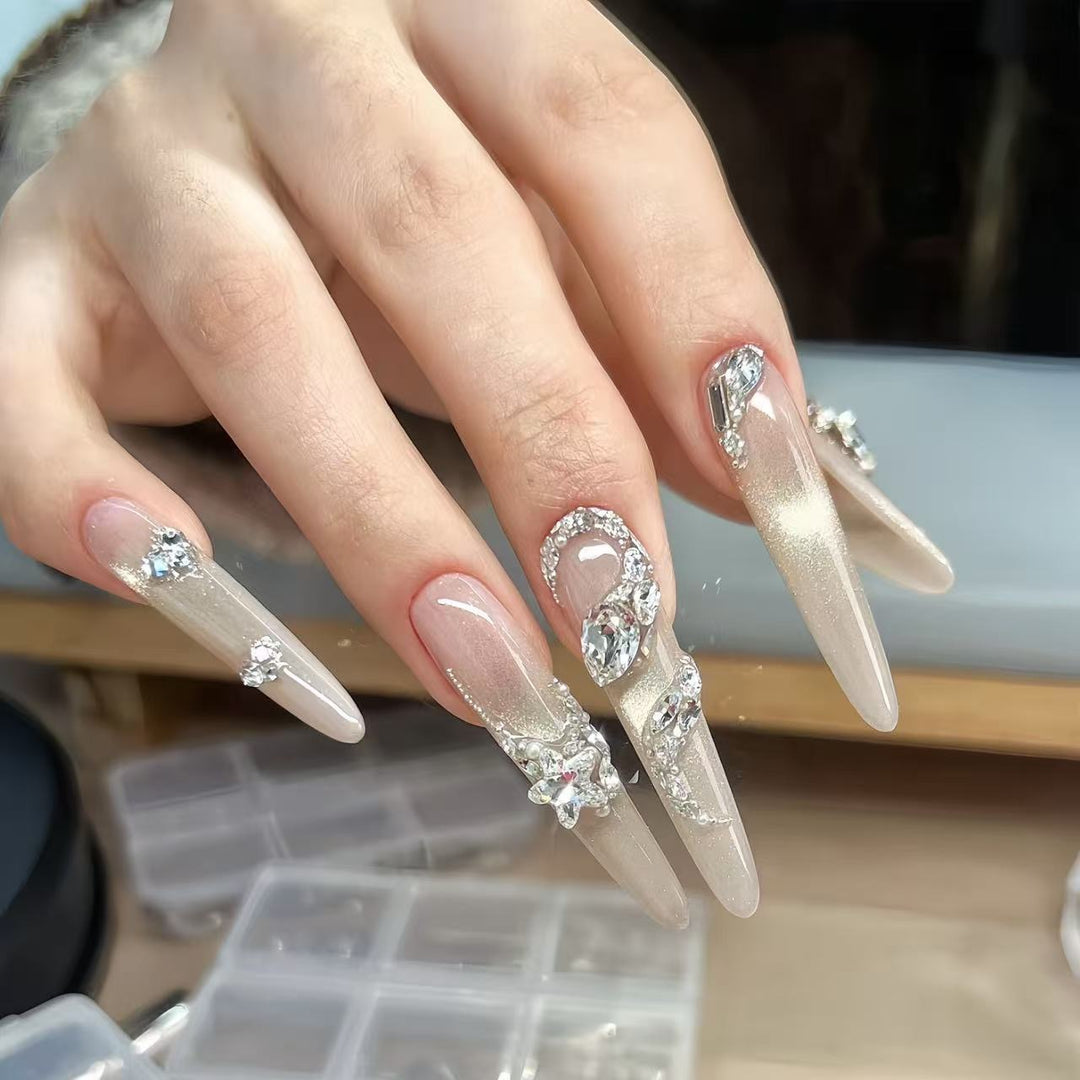 Decorative Rhinestone Stiletto Nail Extensions