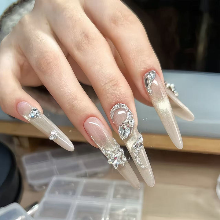 Decorative Rhinestone Stiletto Nail Extensions