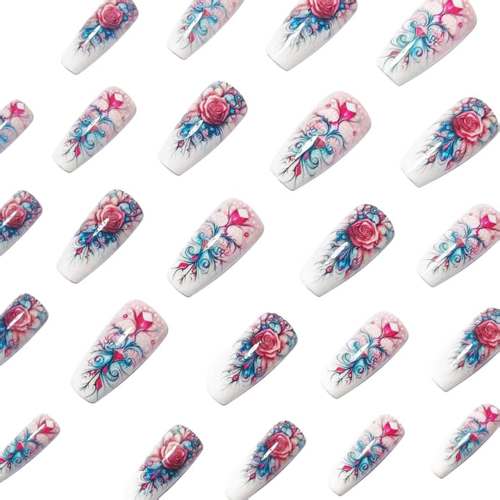 Artistic Floral Acrylic Nail Art Kalsten