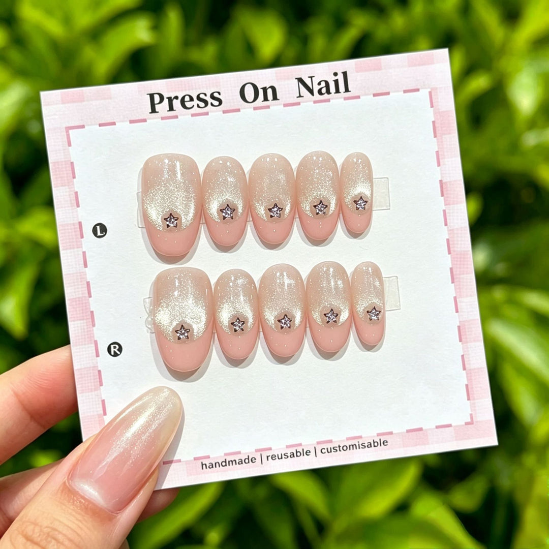 Artistic Press-On Nail Art Set with Star and Floral Accents