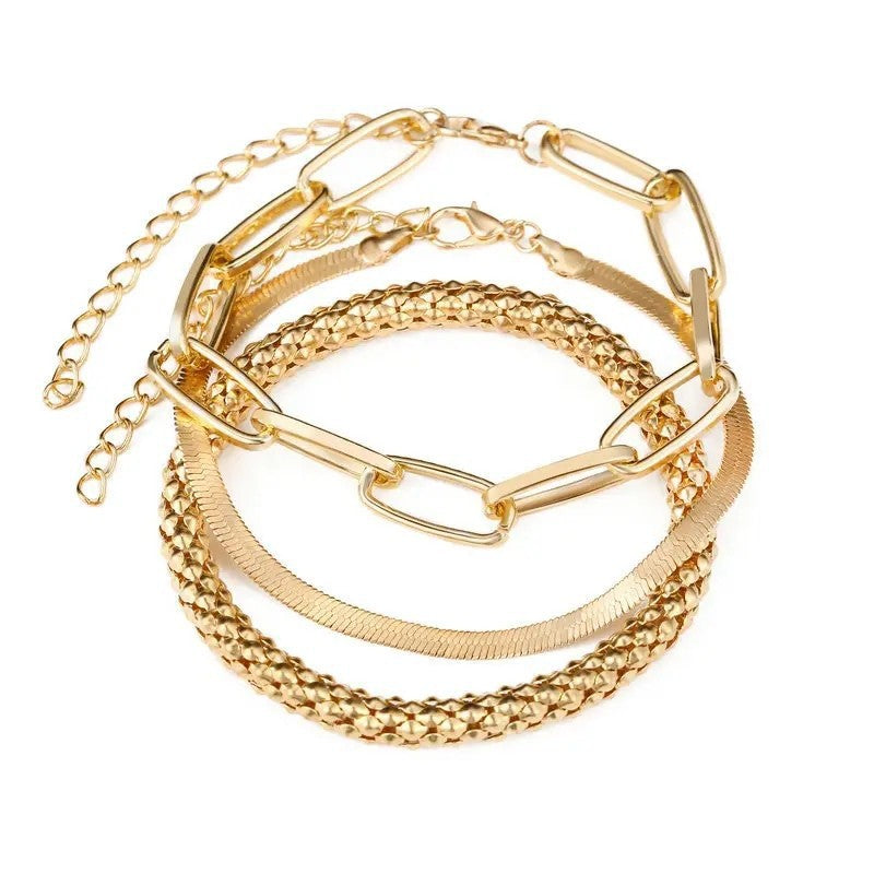 Multi-Textured Silver Chain Bracelet Set Kalsten