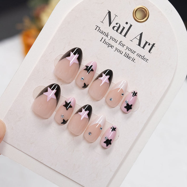 Artistic Press-On Nail Set with Star and Butterfly Designs