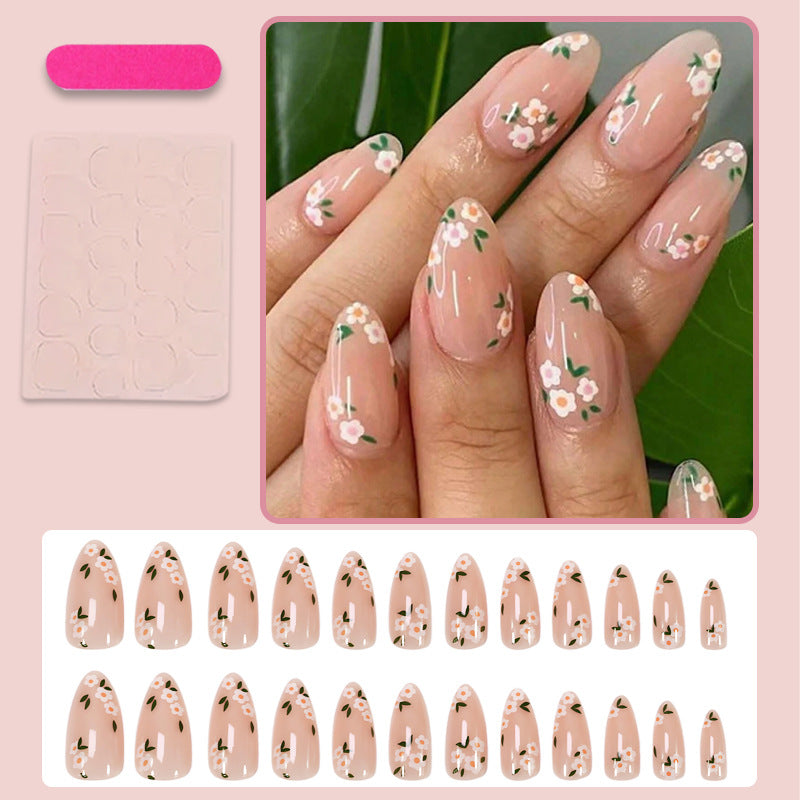 Acrylic nail set with romantic floral designs Kalsten
