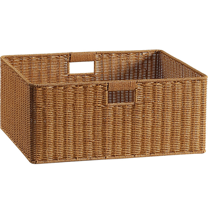 Large Handwoven Rectangular Storage Basket with Cutout Handles Kalsten