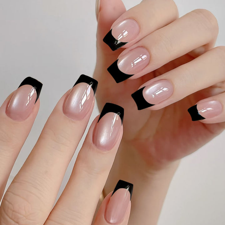 Elegant Black-Tipped Gel Nail Extensions Kalsten
