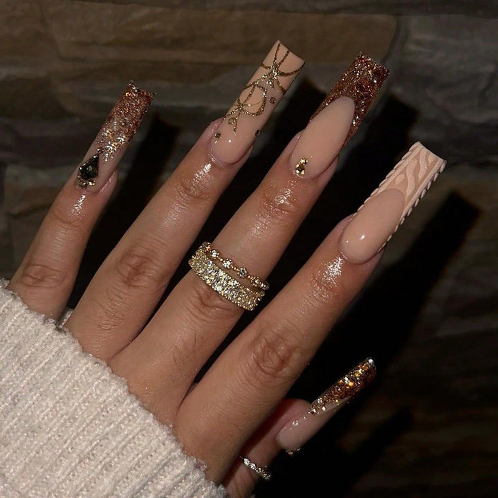 Artificial nail set with glamorous glitter and decorative elements Kalsten