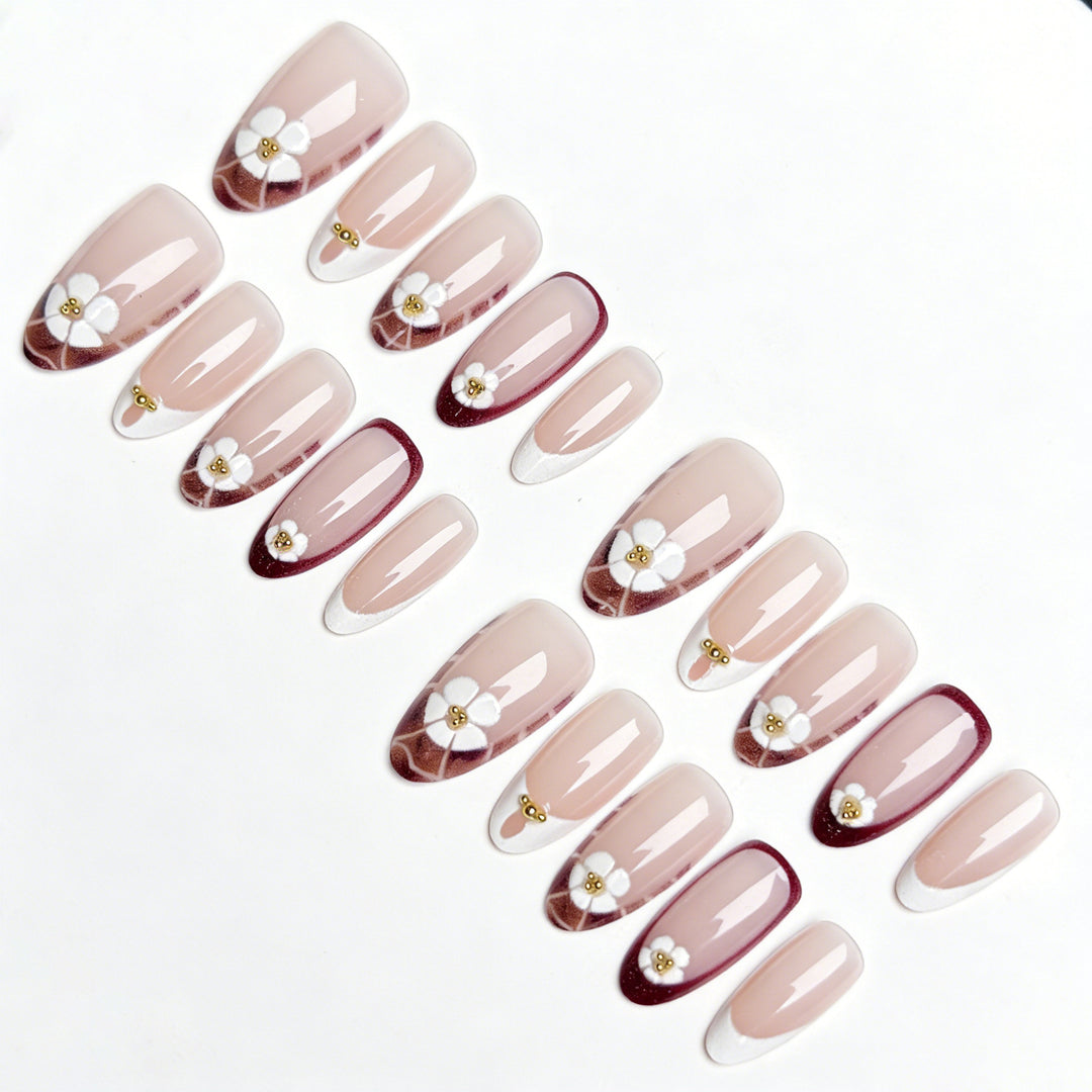 Elegant Floral Design Press-On Nail Enhancements Kalsten