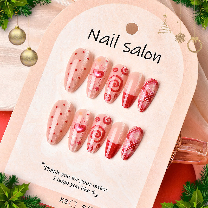 Decorative Press-On Nail Art Set with Heart and Swirl Patterns Kalsten