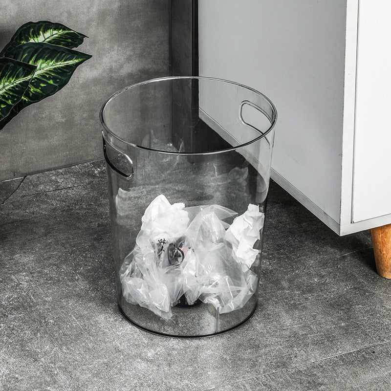 Slim acrylic trash can with integrated grip grooves and non-slip bottom