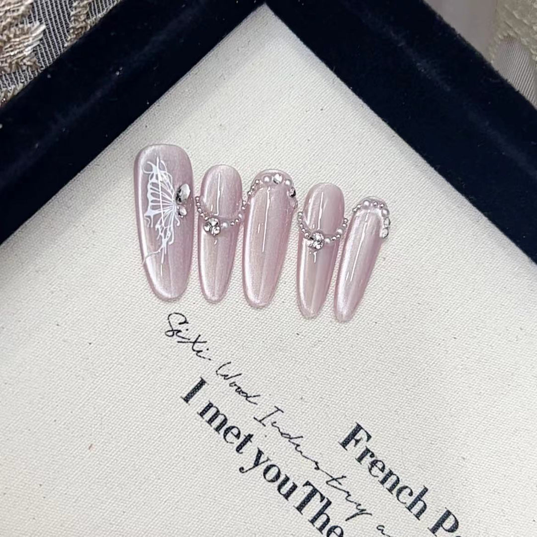 Artistic Press-On Nail Set with Decorative Butterfly Design Kalsten