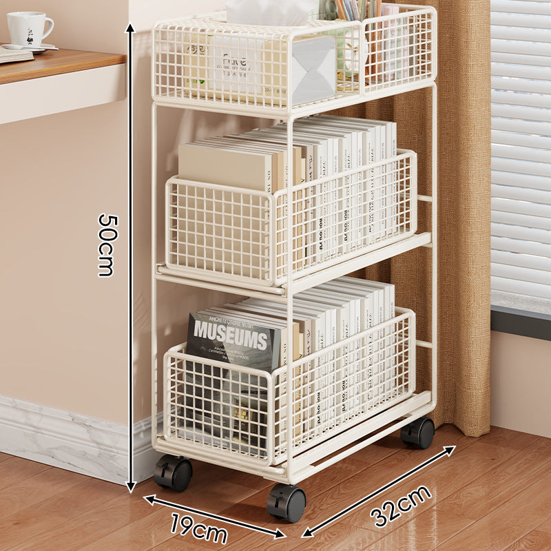 Compact Two-Tier Rolling Metal Mesh Storage Trolley with Locking Swivel Casters