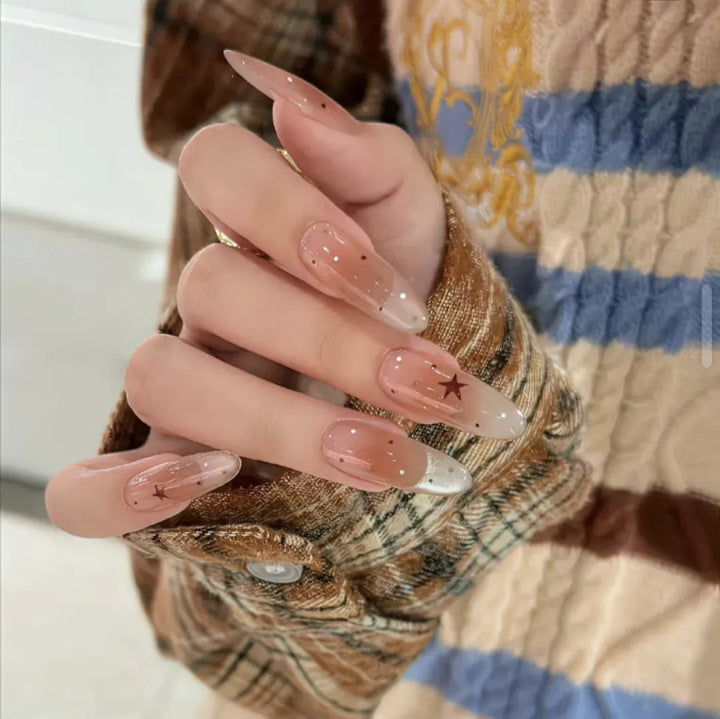 Glamorous Star-Accented French Tip Press-On Nails Kalsten